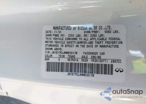 2022 Infiniti Q60 Luxe Awd z USA, uszkodzony, nr VIN JN1EV7KL8NM630178